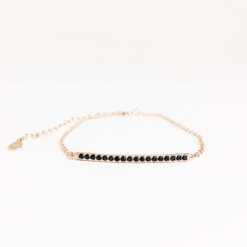 Dainty black diamond bar bracelet, Rose gold